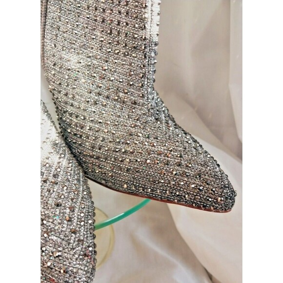 Silver Rhinestone Boots Womens Size 9 Glaze 4" Heel Pointed Toe - Picture 9 of 14